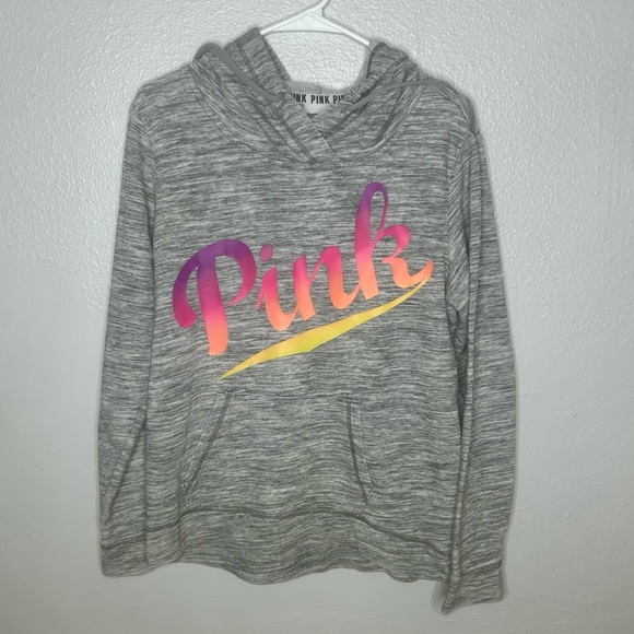 PINK Victoria's Secret Tops - Victoria's Secret PINK Ombre Logo Heathered Gray Pullover